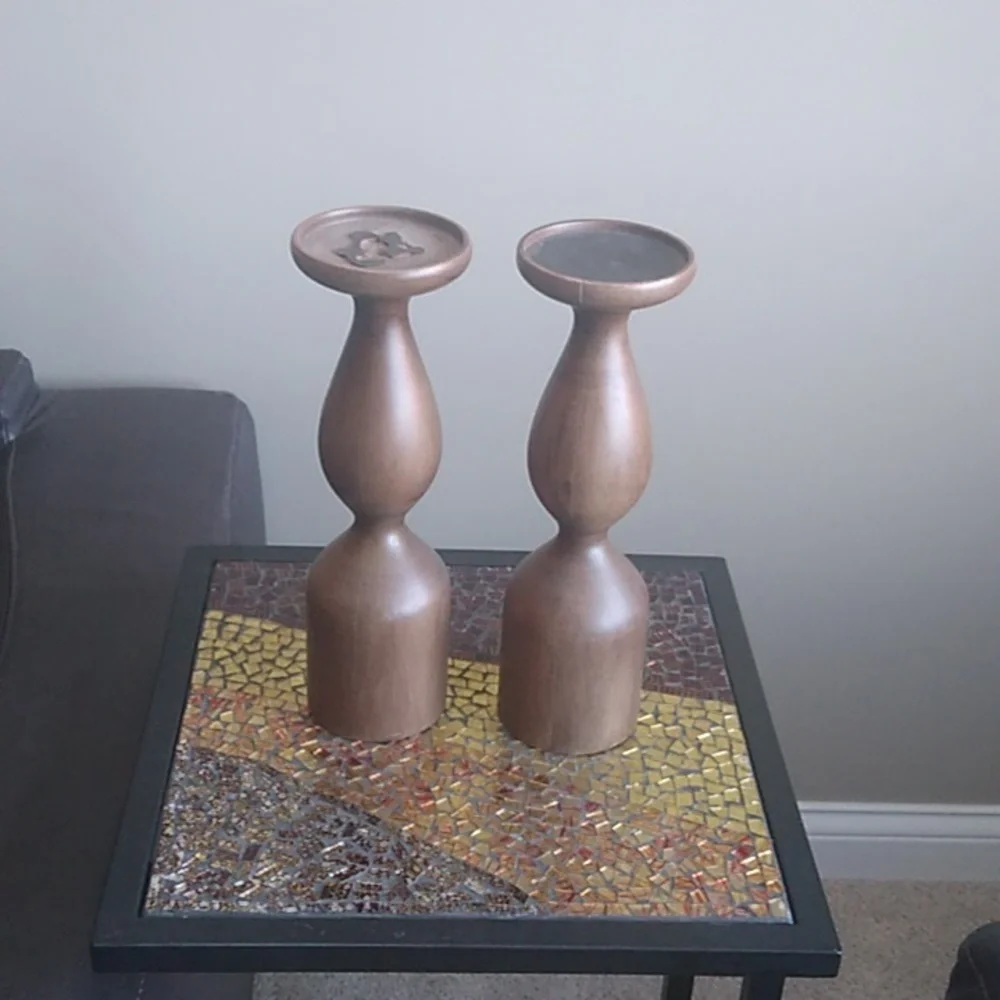 Crate&Barrel Elegant Brown Wooden Candle Holders